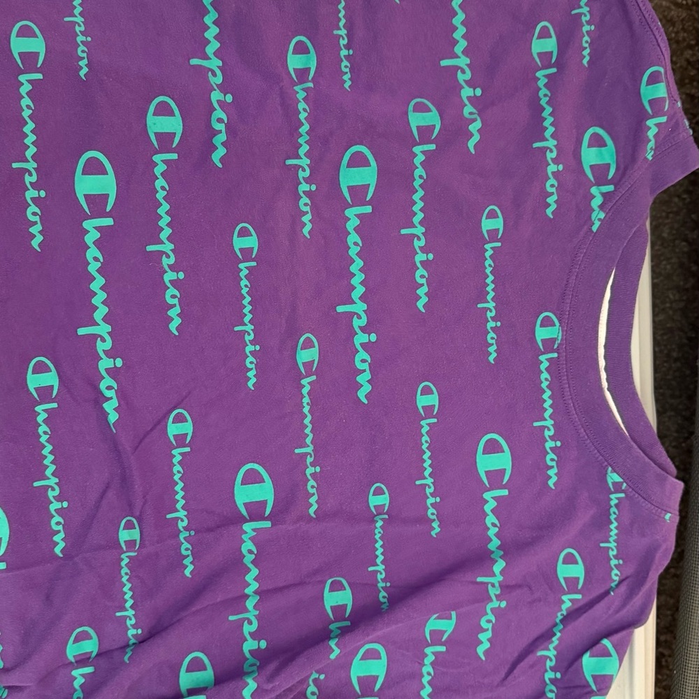 Champion Kids' Purple and Teal Logo Tee